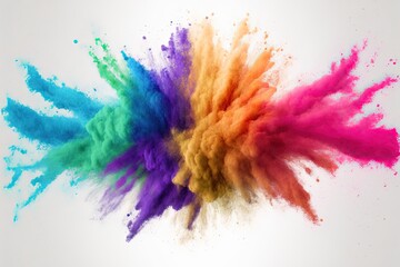 Colorful rainbow powder explosion on white background