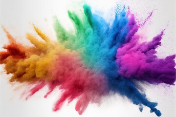 Colorful rainbow powder explosion on white background