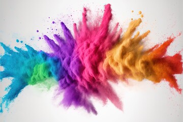 Fototapeta na wymiar Colorful rainbow powder explosion on white background