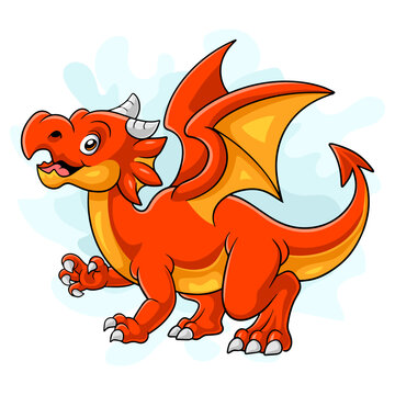 Cartoon Red dragon on white background