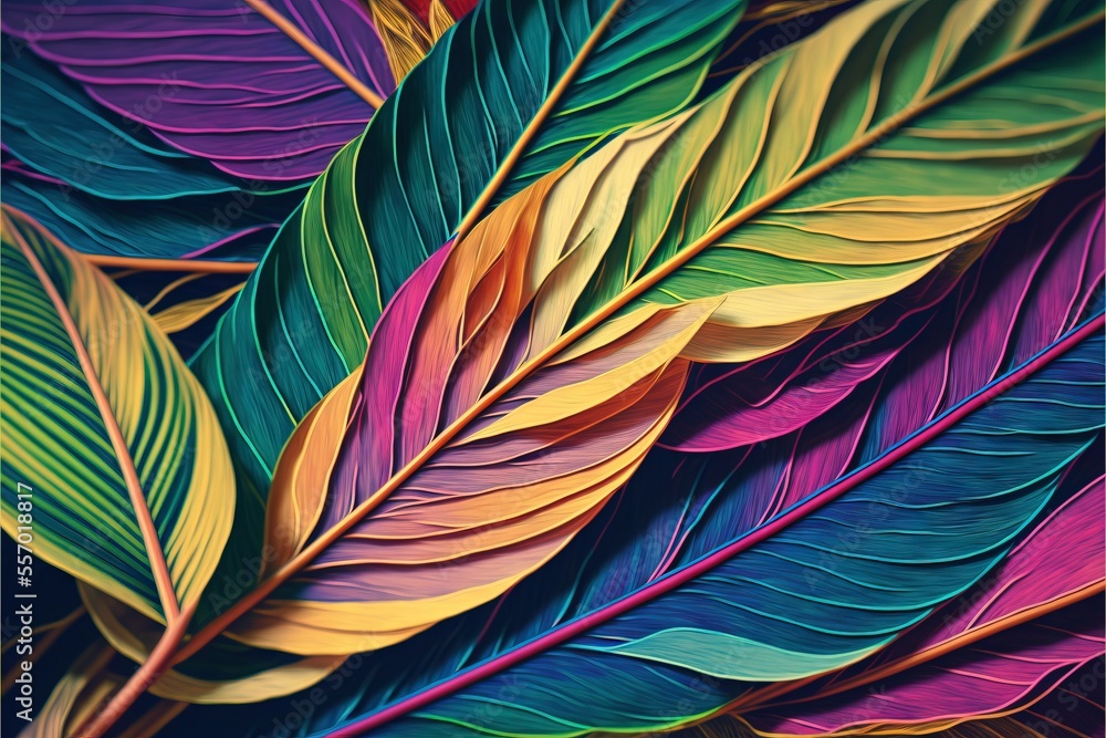 Poster a colorful painting of a leaf with many colors of the same color as the leaves of the tree., generat