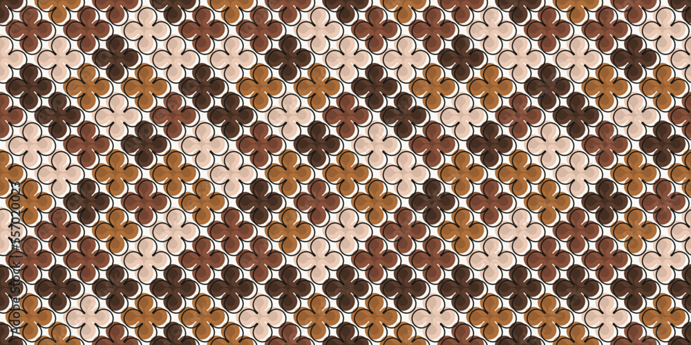 Poster abstract four petal pattern. coffee shapes create a seamless texture. the print is bright and brown,