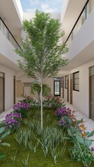 Fototapeta na wymiar Home interior, with interior garden, and hanging plants