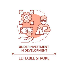 Obraz premium Underinvestment in development red concept icon. Challenge in public health system abstract idea thin line illustration. Isolated outline drawing. Editable stroke. Arial, Myriad Pro-Bold fonts used