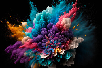 Fototapeta na wymiar Colorful powder explosion on black background. AI