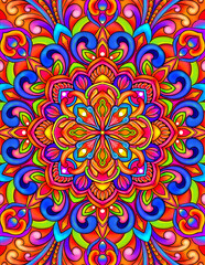 Fototapeta na wymiar Hand drawn colorful abstract mandala pattern for children and adults.