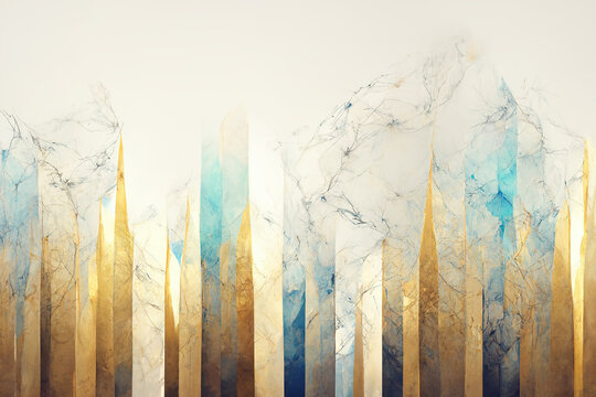 Abstract marble textured background. Fluid art modern wallpaper. Marbe gold and turquoise surface. AI
