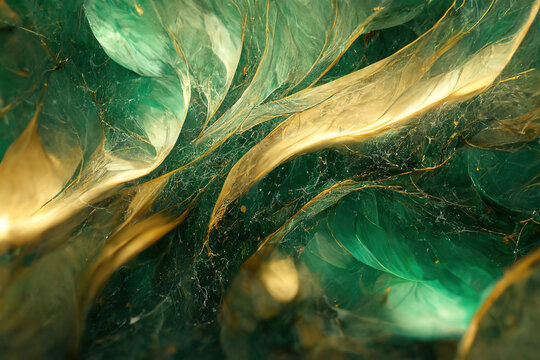 Green and gold marble texture. Luxury abstract fluid art paint wallpaper. AI