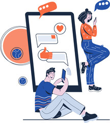 Online communication chatting in online forum. Online dialog and conversation in internet. Dialogue between friends in mobile application.