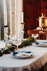 Christmas table setting on the veranda