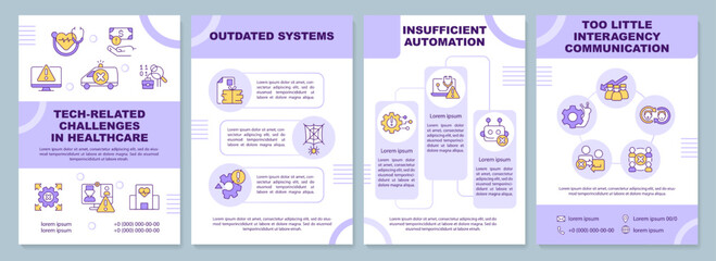 Tech challenges in healthcare brochure template. Leaflet design with linear icons. Editable 4 vector layouts for presentation, annual reports. Arial-Black, Myriad Pro-Regular fonts used