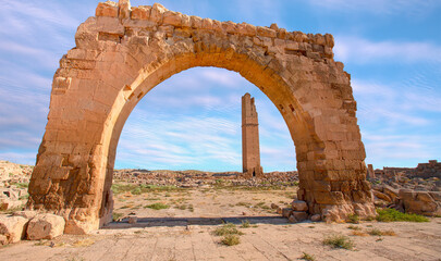 Ruins of the ancient city of Harran with amazing rainbow - Urfa , Turkey (Mesopotamia) - Old...