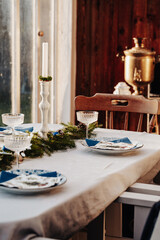 Christmas table setting on the veranda