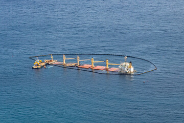 October 17th, 2022. Sea disaster in Algeciras Bay. View from The Rock of Gibraltar. Closeup photo....