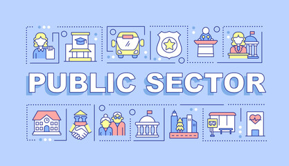 Public sector word concepts purple banner. Services and enterprises. Infographics with editable icons on color background. Isolated typography. Vector illustration with text. Arial-Black font used