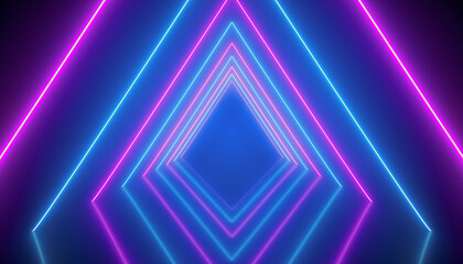 Obraz premium Illustation of glowing neon tunnel in blue and magenta