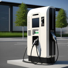 Electric car charger in the city. Generative AI.