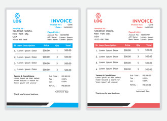 Business Minimal Corporate Invoice design template vector illustration bill form price . Creative template and stationery design payment agreement design template Cash Memo, Vector Quotation Design