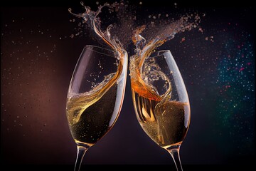 Celebration Drinks Clinking Champagne Glasses. Generative AI