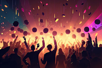 Plakat Dancing into the New Year,holidays background ,people dancing in the nightclub,crowd of people dancing in the nightclub
