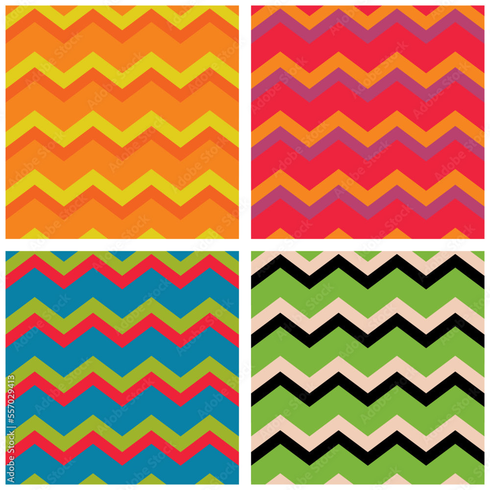 Poster tile vector pattern set with zig zag background