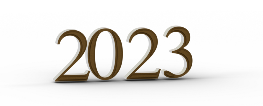 year 2023. 3D illustration numbers isolated white background