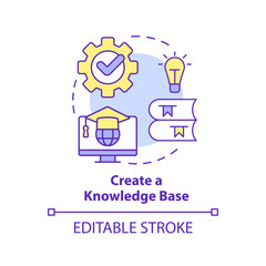 Create knowledge base concept icon. Product feature and application training abstract idea thin line illustration. Isolated outline drawing. Editable stroke. Arial, Myriad Pro-Bold fonts used