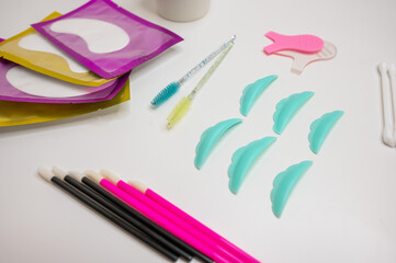 Set for lamination of eyelashes. Eyelash perm procedure. 
