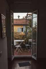 Doorway to outside balcony in Italy