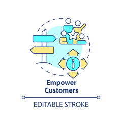 Empower customers concept icon. Call center customer service agent technique abstract idea thin line illustration. Isolated outline drawing. Editable stroke. Arial, Myriad Pro-Bold fonts used