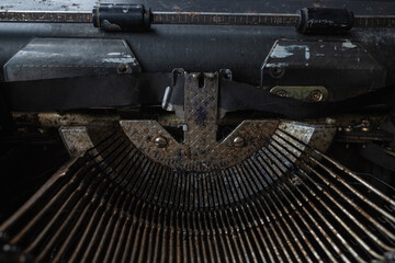 Fototapeta na wymiar Manual typewriters are often referred to as hand typewriters, because they are driven by human hands which include pressing buttons, shifting the wheel