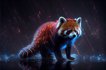 Anime style red panda with blue electric lightning. AI generated art illustration.