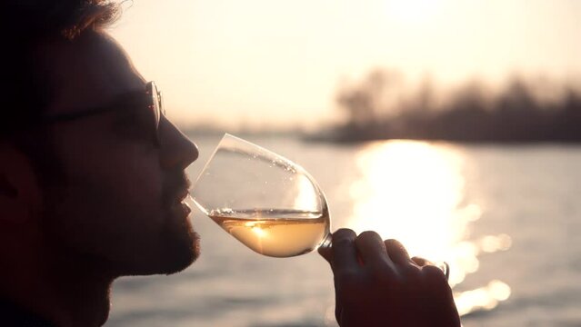 winemaker evaluating wine color . winegrower testing wine