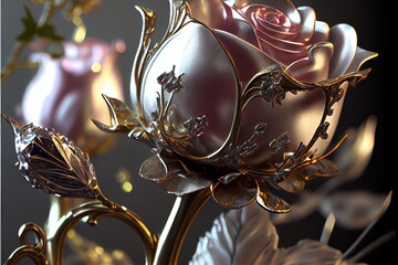 Glass metal roses incredible detail lots of detail. AI generated art illustration.