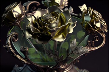 Glass metal roses incredible detail lots of detail. AI generated art illustration.