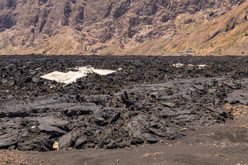 Pico do Fogo volcano destroyed houses by lava in crater in 2014, Cape Verde