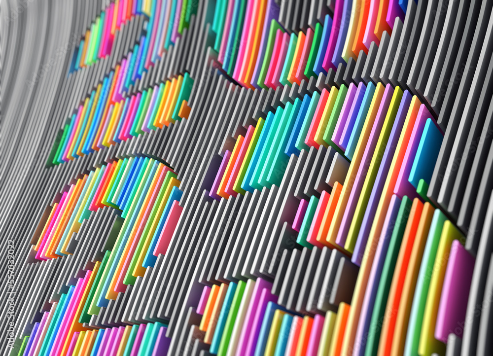 Poster 3d render abstract background of smooth lines of spline figures 2023 multicolor waves