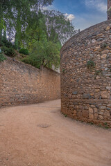 Alhambra de Granada. Palace and fortress of Granada. Ramparts, interiors, buildings, towers, courtyards of a medieval fortress in the Arab, Moorish style.                                              