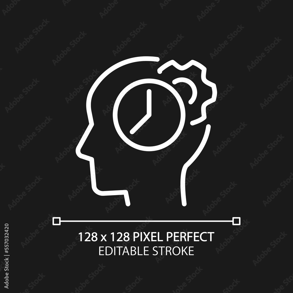 Aufkleber time for thinking process pixel perfect white linear icon for dark theme. synchronizing biological c