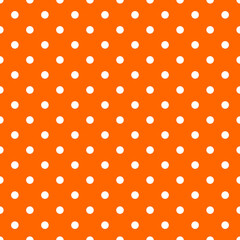 Tile vector pattern with white polka dots on orange background for seamless decoration wallpaper