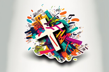 Christian cross note sticker in . Generative AI