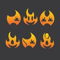 fire flame icons and logo isolated on black background