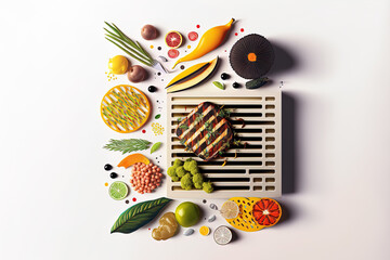 Modern grilling with delicious food against a white background. Generative AI