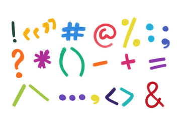 Elements for infographics, Symbols and punctuation marks drawn with a brush
