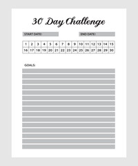 Vector 30 Day Challenge Tracker, 30-Day Goal Planner, Lifestyle Challenge, Habit Tracker Journal