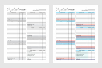 Paycheck Budget Template, Vector Paycheck Budget Chart, Budget Planner, Budget Template, Budget Tracker, Finance Planner