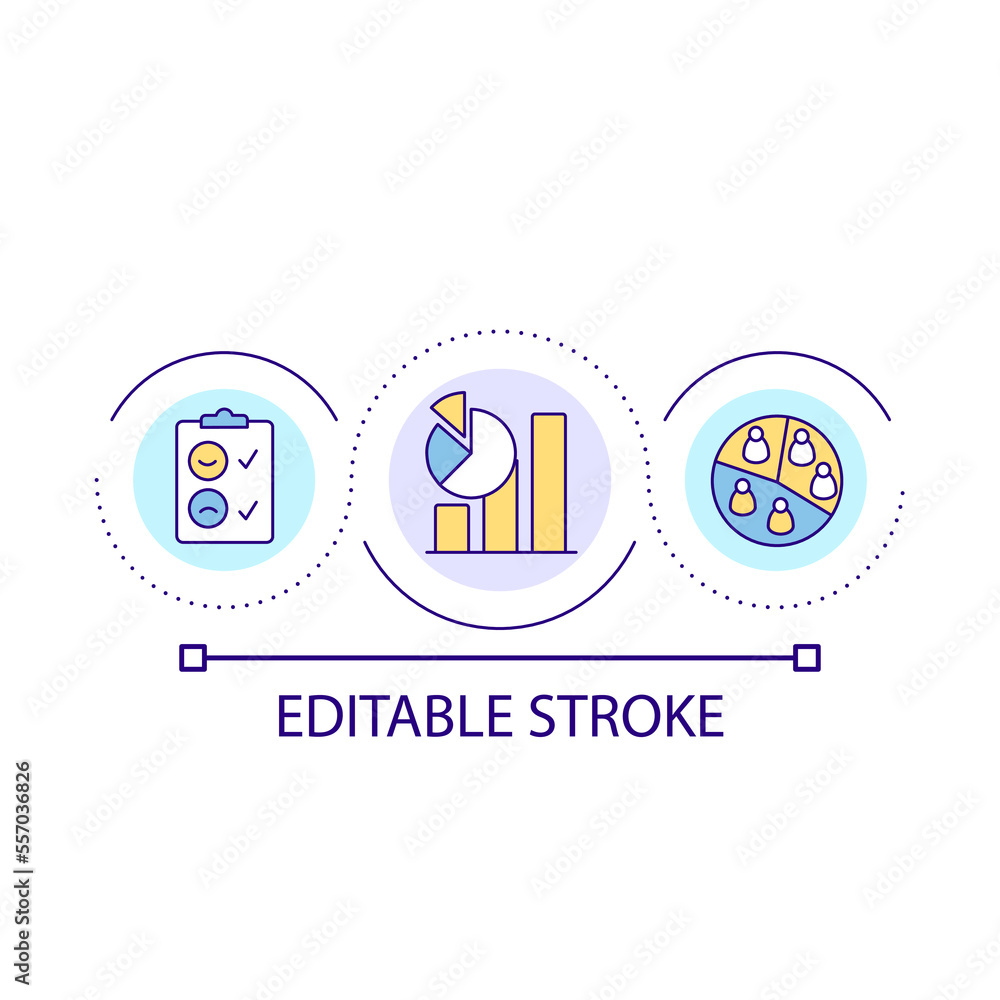 Poster demographic research loop concept icon. population analytics. market segments. feedback abstract ide