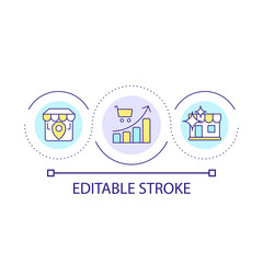 Retail development loop concept icon. Increase purchase frequency. Consumerism. Shopping abstract idea thin line illustration. Isolated outline drawing. Editable stroke. Arial font used