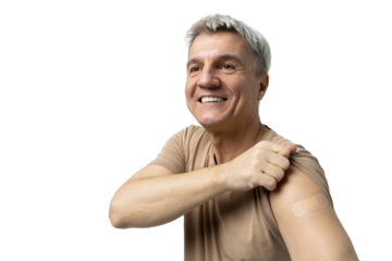 The patient is vaccinated in a shoulder patch after an injection from the virus, isolated transparent background.