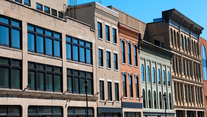 Row of colorful business buildings in Toledo downtown, Ohio,. - obrazy, fototapety, plakaty